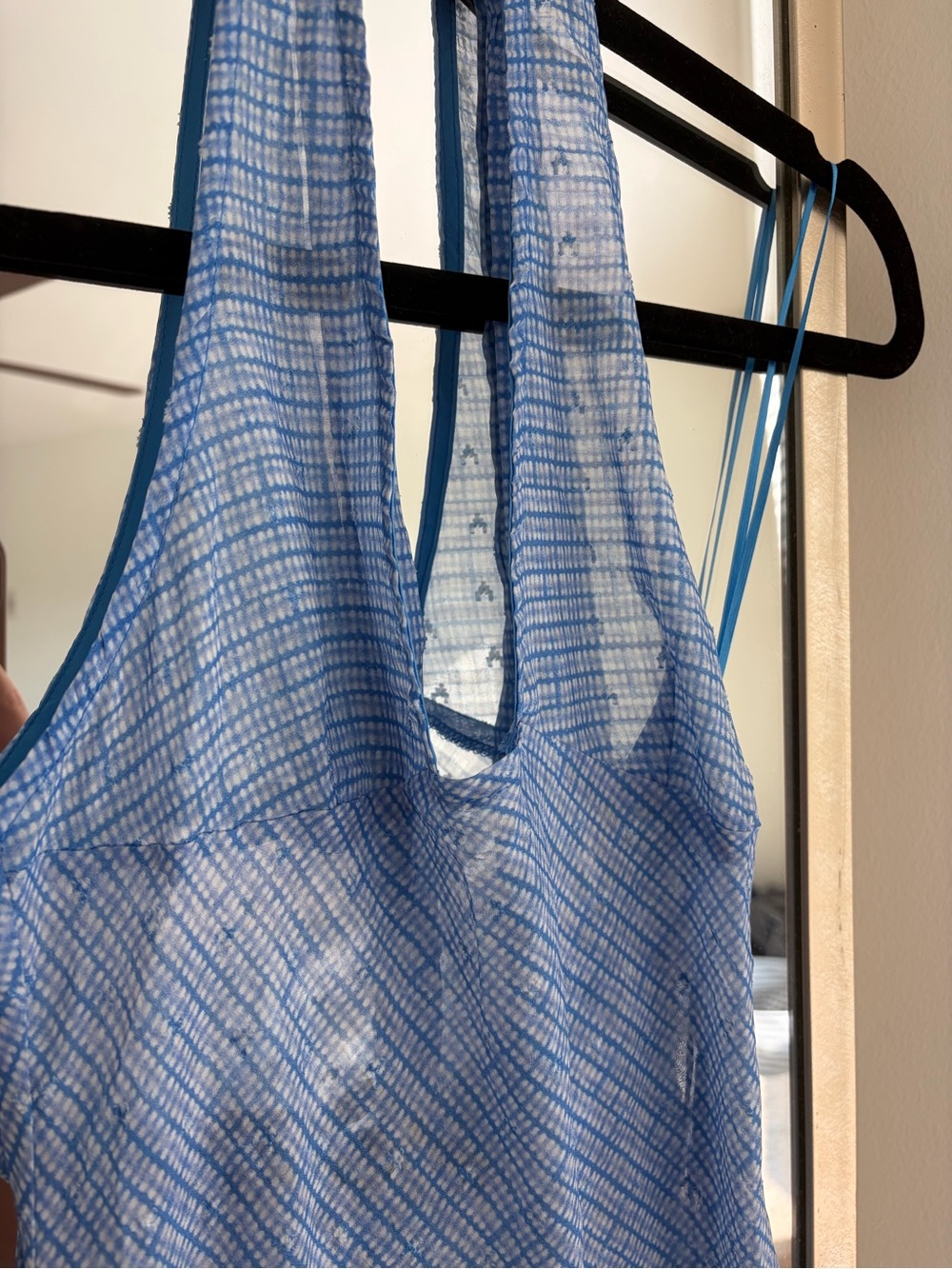 Lioness Carrie Halter Maxi Dress Blue Check Sheer XS - Picture 10 of 14